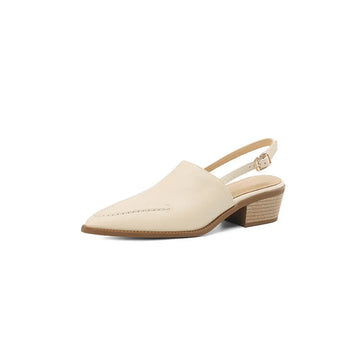 Kylethomasw NEW Summer Women Sandals Genuine Leather Shoes for Women Pointed Toe Chunky Heel Shoes Simple Cover Toe Slingback Buckle Sandals